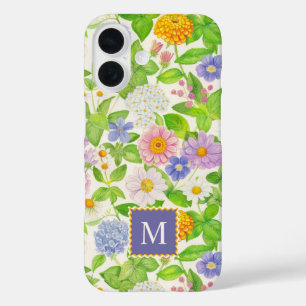 Farbige Wildblumen Blumenmuster Monogramm iPhone 16 Hülle