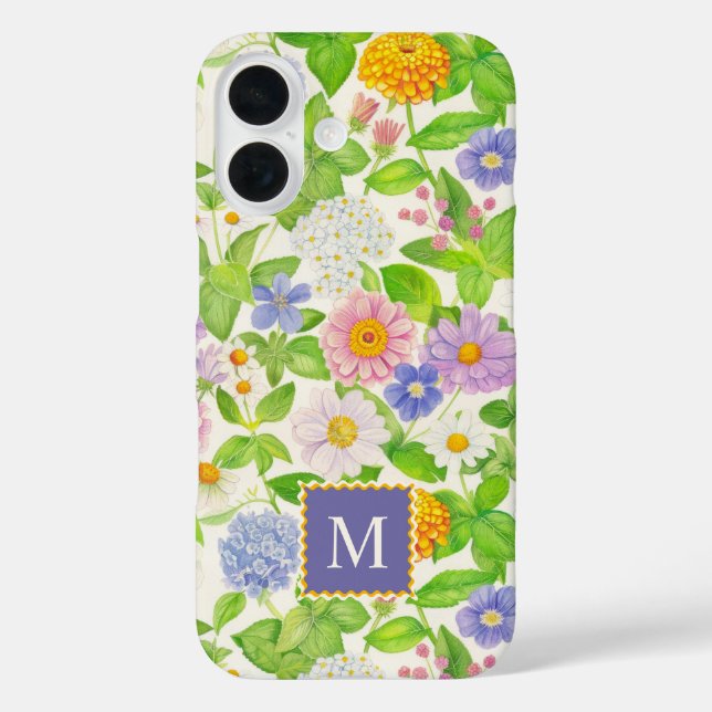 Farbige Wildblumen Blumenmuster Monogramm Case-Mate iPhone Hülle (Rückseite)