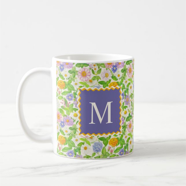 Farbige Wildblumen Blumenmuster Monogramm Kaffeetasse (Links)