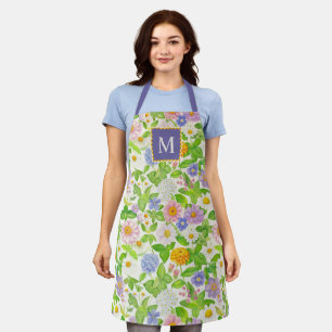 Farbige Wildblumen Blumenmuster Monogramm-Schürze Schürze