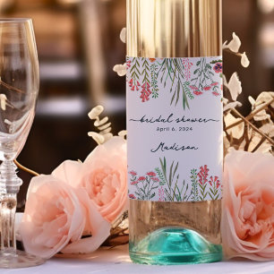 Farbige Wildblumen-Brautdusche Weinetikett