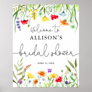 Farbige Wildblumen Brautparty Begrüßungszeichen Poster