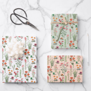Farbige Wildblumen-Brautparty  Geschenkpapier Set