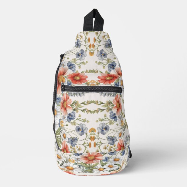 Farbige Wildblumen Crossbody Bag (Vorderseite)