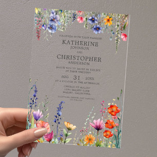 Farbige Wildblumen Elegante Hochzeit Klar Acryleinladungen