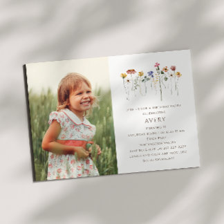 Farbige Wildblumen Foto Kindergeburtstag Party Einladung