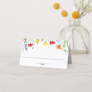 Farbige Wildblumen Frühlingsflorale Platzkarte