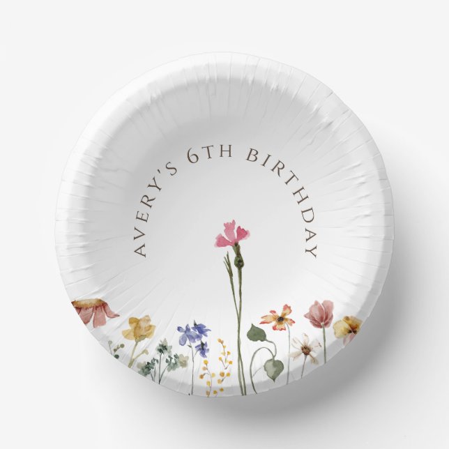 Farbige Wildblumen-Geburtstag Pappteller (Vorderseite)