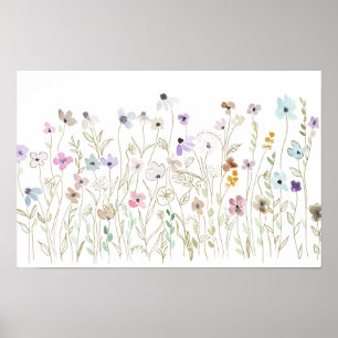 farbige Wildblumen, goldene Farbe und Aquarell Poster