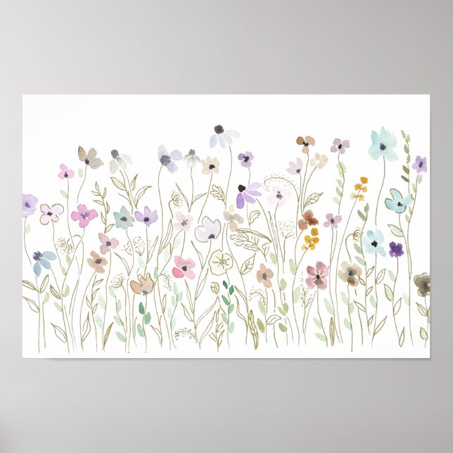 farbige Wildblumen, goldene Farbe und Aquarell Poster (Vorne)