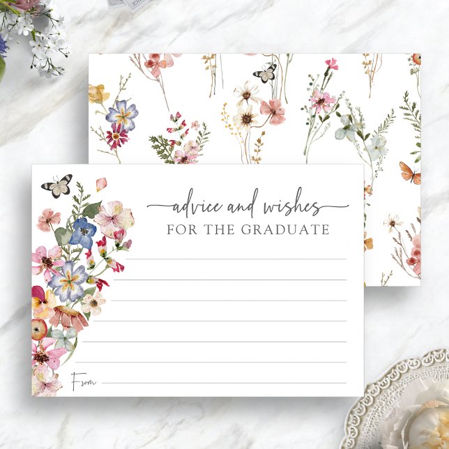 Farbige Wildblumen Graduiertenberatungskarte Einladung (Colorful Wildflowers Graduate Advice and Wishes Enclosure Card by Painted Paperie
)