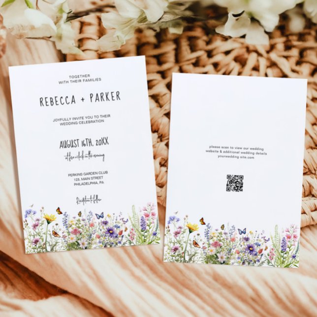 Farbige Wildblumen Hochzeit qr Code UAWG auf der R Einladung (Von Creator hochgeladen)