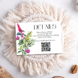 Farbige Wildblumen Hochzeitdetails QR-Code Begleitkarte
