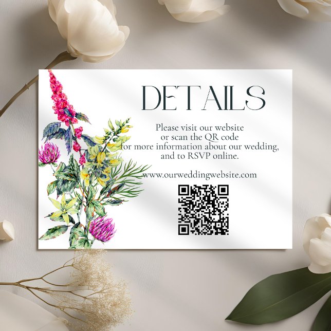 Farbige Wildblumen Hochzeitdetails QR-Code Begleitkarte (Von Creator hochgeladen)