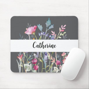 Farbige Wildblumen mit Individuelle Name Grau Maus Mousepad