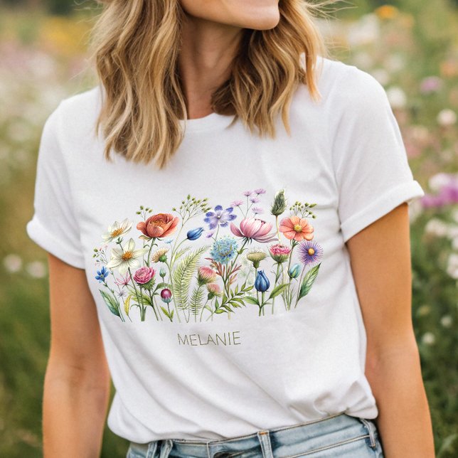 Farbige Wildblumen Monogramm T - Shirt (Von Creator hochgeladen)