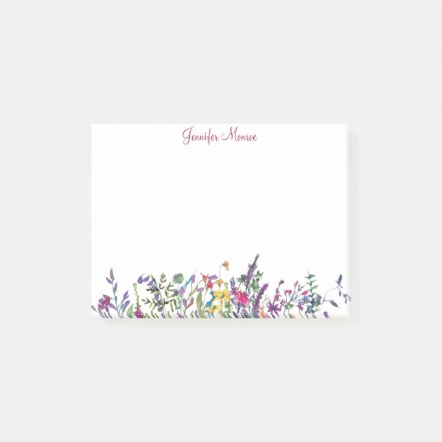 Farbige Wildblumen personalisiert Post-it Klebezettel (Vorderseite)