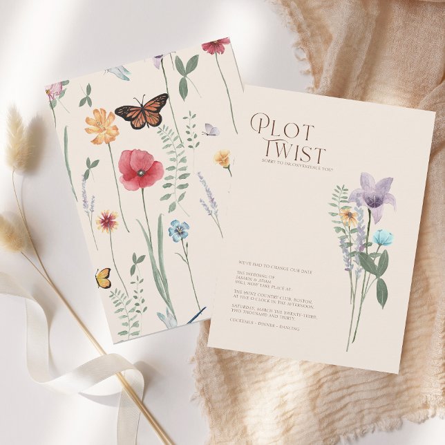 Farbige Wildblumen-Plot-Twist-Hochzeit Änderung  Save The Date (Simple Colorful Wildflower Floral Wedding Plot Twist )