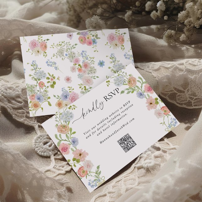 Farbige Wildblumen-QR-Code-Hochzeit RSVP Karte (Von Creator hochgeladen)
