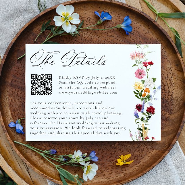 Farbige Wildblumen-QR-Code-Hochzeitsdetails Begleitkarte (Von Creator hochgeladen)