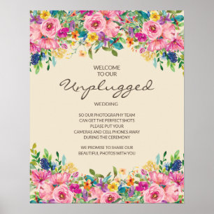 Farbige Wildblumen Rosa Blau Gelb Unplugged Poster
