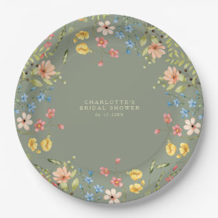Farbige Wildblumen Sage Garden Brautparty Pappteller
