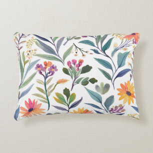 Farbige Wildblumen   Schöne Florale Aquarellmalere Dekokissen