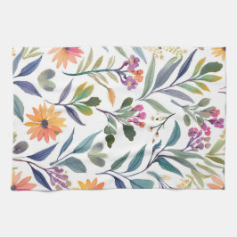 Farbige Wildblumen | Schöne Florale Aquarellmalere Geschirrtuch