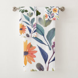 Farbige Wildblumen | Schöne florale Wasserfarben Badhandtuch Set