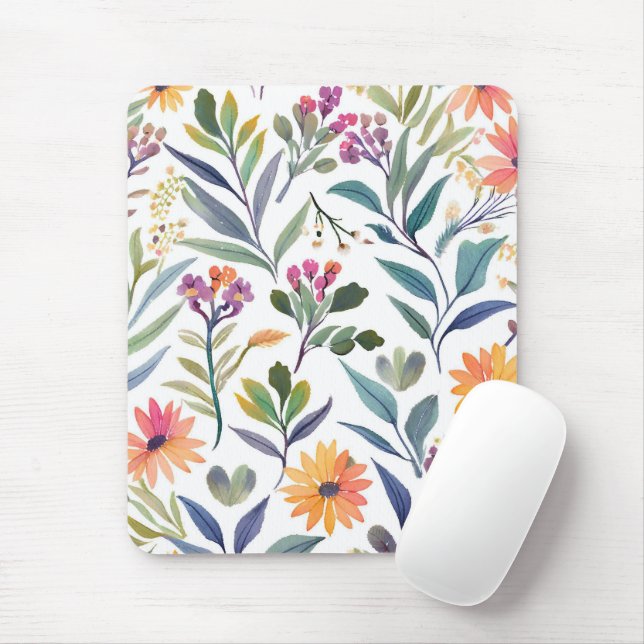 Farbige Wildblumen | Schöne florale Wasserfarben Mousepad (Mit Mouse)
