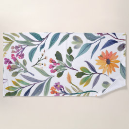 Farbige Wildblumen | Schöne florale Wasserfarben Strandtuch