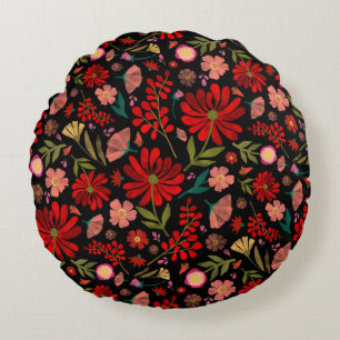 Farbige Wildblumen Sommer Floral Schwarz Rundes Kissen