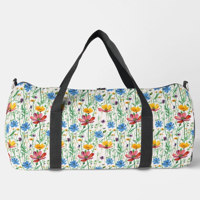 Farbige Wildblumen und grünes Gras Duffle Bag (Vorderseite)