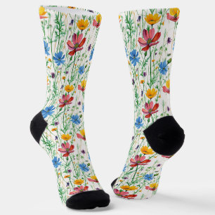 Farbige Wildblumen und grünes Gras Socken