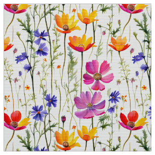 Farbige Wildblumen und grünes Gras Stoff