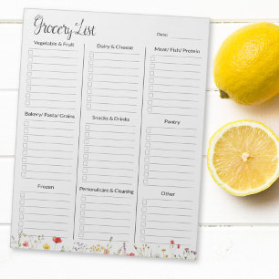 Farbige Wildblumen-Wasserfarben-Blumengrocery List Notizblock