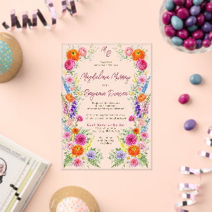 Farbige Wildblumenblüte Whimsical Gartenhochzeit Acryleinladungen