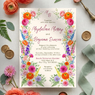 Farbige Wildblumenblüte Whimsical Gartenhochzeit Einladung