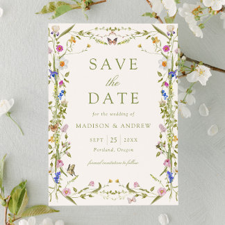 Farbige Wildblumenwiese Creme Hochzeit Save The Date
