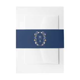 Farbige Wildblumenwiese Navy Monogramm Hochzeit Einladungsbanderole