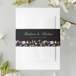 Farbige Wildblumenwiese Schwarze Hochzeit Einladungsbanderole