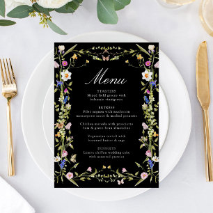 Farbige Wildblumenwiese Schwarze Hochzeit Menükarte
