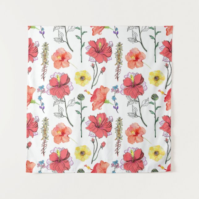 Farbige wilde Blume, Aquarellbilder Wandteppich (Vorderseite)
