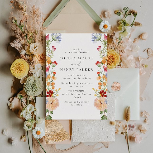 Farbige Wilde Blumen Hochzeit Einladung (Von Creator hochgeladen)