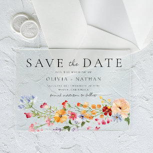 Farbige wilde Blumen Hochzeit Save The Date Acryleinladungen