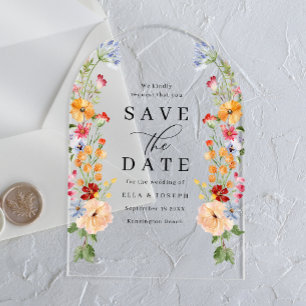 Farbige wilde Blumen Hochzeit Save The Date Acryleinladungen