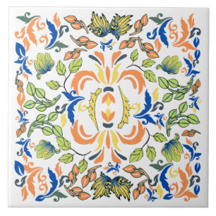 Farbige William Morris Blumen und Blätter grün Fliese
