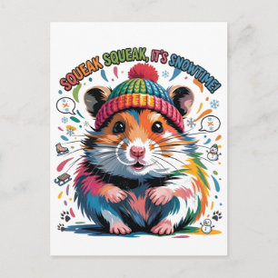 Farbige Winter-Hamster-Illustration mit Text Postkarte