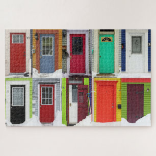 Farbige Wintertüren Moderne Gebäude Collage Puzzle