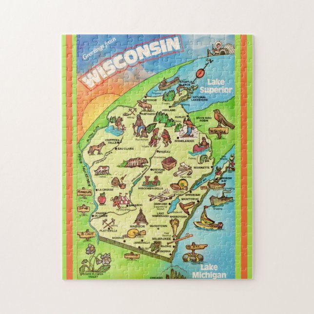 Farbige Wisconsin-Ansichtskarte 11x14 Puzzle (Vertikal)